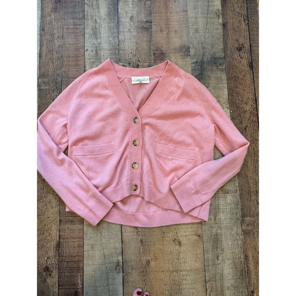 The Great The College Cardigan Petal Pink 100% Cashmere Small Oversized Boxy - Picture 4 of 7